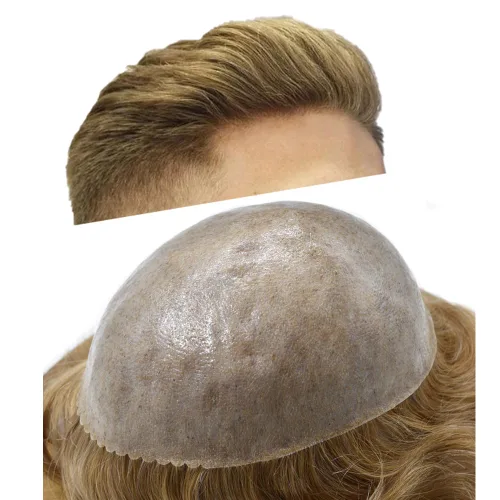 Miniatura 13 de Sistema de cabello humano tipo tupé para hombre, tupé gris, piezas de cabello completo de poliéster para hombres, tupé de inyección de poliuretano