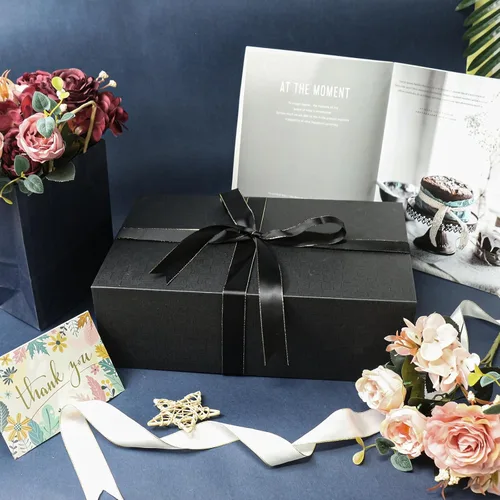 Miniatura 5 de YINUOYOUJIA Caja de regalo grande de color negro de 14 x 9 x 4.5 pulgadas, cajas de regalo con tapa de cierre magnético, cinta y tarjeta, caja