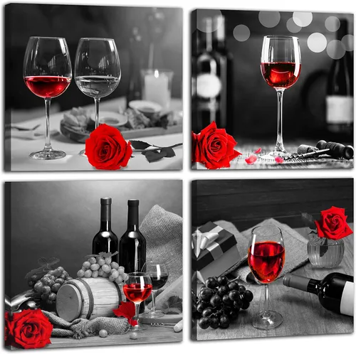 Miniatura 8 de Arte de pared de cocina - Decoración de pared de vino para dormitorio, mujeres, cuadros en blanco y negro, arte moderno para sala de estar - Arte
