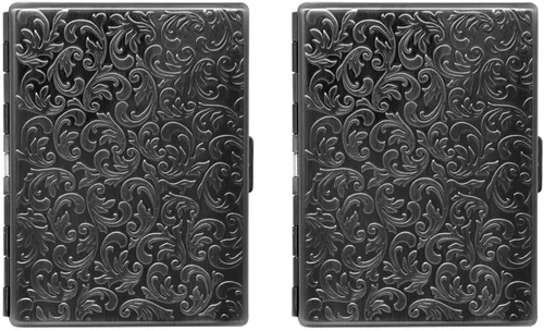 Miniatura 2 de Juego de 2 cajas de cigarrillos ultra compactas de los años 100 chapadas en metal y caja de almacenamiento (Gunmetal Victorian)