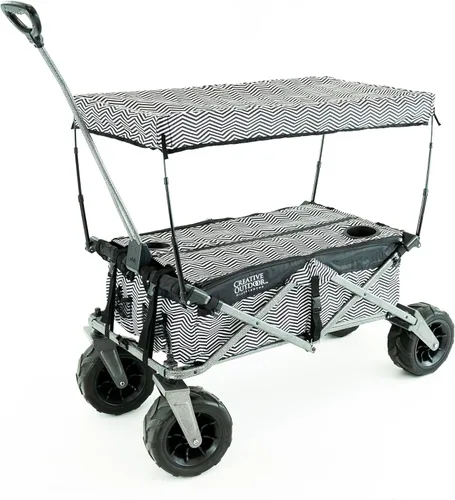 Miniatura 10 de Cochecito creativo para exteriores, carrito de playa XXL Deluxe con toldo, carrito plegable plegable y portátil, soporta hasta 200 libras de Ejército