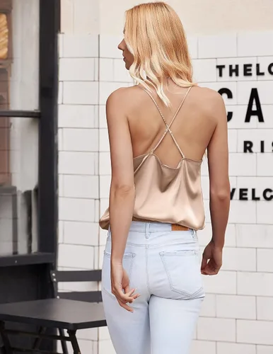 Miniatura 2 de Ekouaer Womens Cowl Neck Tank Tops Satin Camisole Basic Silky Loose Shirt Blouse