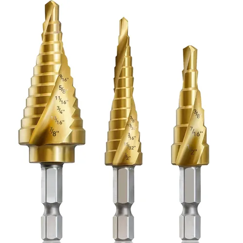 Juego de 3 brocas escalonadas, vástago hexagonal de 1/4 pulgadas, acero de alta velocidad, broca ranurada en espiral para perforación de agujeros en