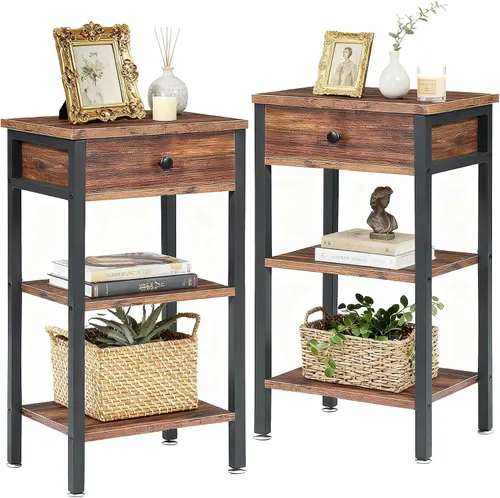 Miniatura 23 de VECELO Mesitas de noche modernas y versátiles con diseño en X, mesa auxiliar lateral con cesta de almacenamiento, mesita de noche con estante