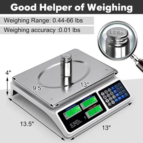 Miniatura 5 de Goplus Báscula de computación de precio de 66 libras, báscula digital comercial de alimentos con plataforma grande de acero inoxidable, función