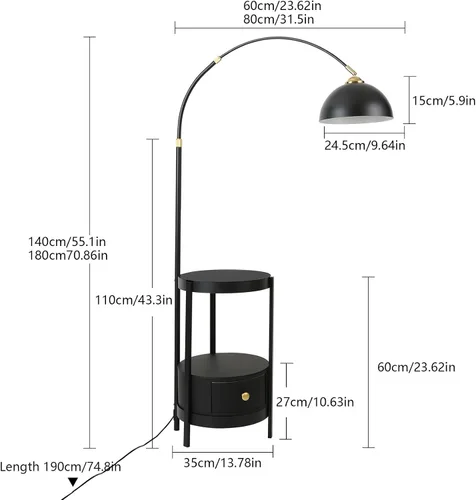 Miniatura 6 de OUKANING Lámpara de pie de decoración industrial con luz de escritorio rústica de metal ajustable, para sala de estar, dormitorio, oficina, casa