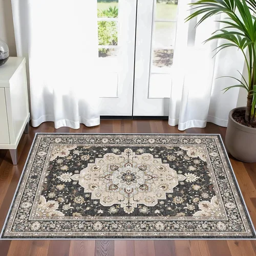 Miniatura 2 de Alfombra lavable de 2 x 3 pies para entrada: alfombras vintage con respaldo antideslizante para cocina, baño, alfombra resistente al agua