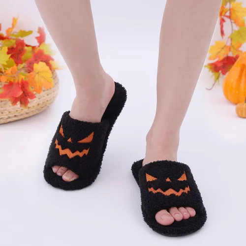 Miniatura 3 de shevalues Pantuflas de tela de rizo con punta abierta para mujer, pantuflas de espuma viscoelástica
