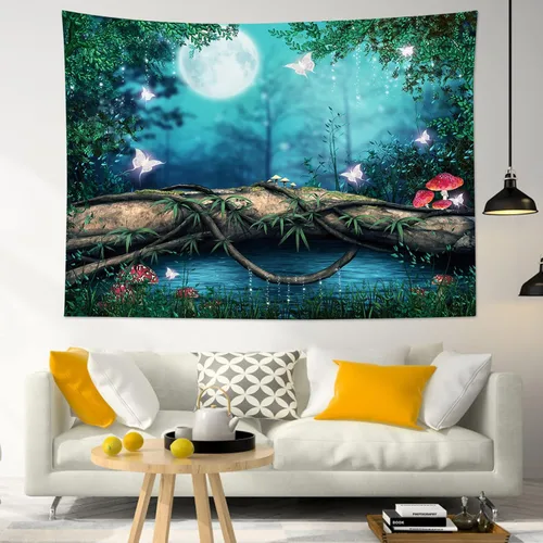 Miniatura 11 de LB Tapiz de mariposa Trippy para colgar en la pared, manta de tapiz estético psicodélico negro, decoración de pared de insectos de polilla colorida