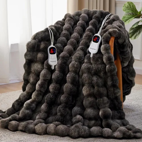 Miniatura 26 de Anysay Manta térmica con 1/2/4/6/8 horas de apagado automático, 10 niveles de calor, 50 x 60 pulgadas, acogedora manta eléctrica de piel de conejo