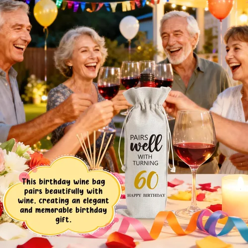 Miniatura 6 de Ideas de regalo de cumpleaños 60 para mujeres y hombres, decoración de fiesta de cumpleaños de 60 años, regalos de bolsa de vino, decoración
