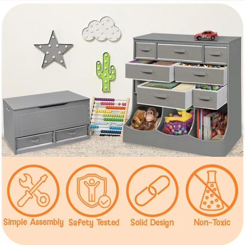 Miniatura 5 de Badger Basket Organizador de almacenamiento de juguetes de múltiples contenedores y estante de libros para niños - gris