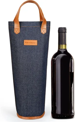 Miniatura 12 de Tirrinia Bolsa transportadora de vino individual, bolsa térmica para enfriar vino para viajes, picnic y regalos de vino, bolsa acolchada térmica