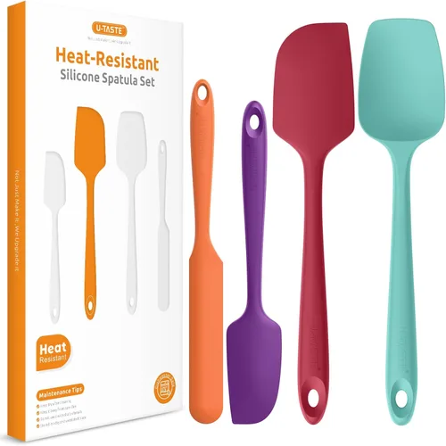 U-Taste - Espátulas de silicona resistentes al calor de 600ºF: raspador de silicona flexible de grado alimenticio mejorado para hornear, utensilios