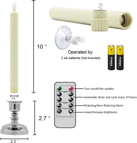 Miniatura 6 de Velas de Ventana Sin Llama con Control Remoto y Temporizador, Velas LED Cónicas Operadas por Batería con Ventosas Juego de 6 Velas de Ventana de A-6
