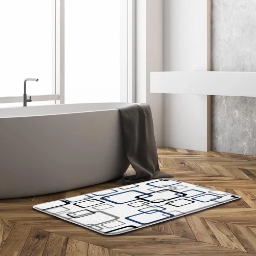 Miniatura 2 de Tapete de baño negro azul gris con patrón geométrico Asbtarct vintage, moderno, estilo granja, clásico, de microfibra, de espuma viscoelástica