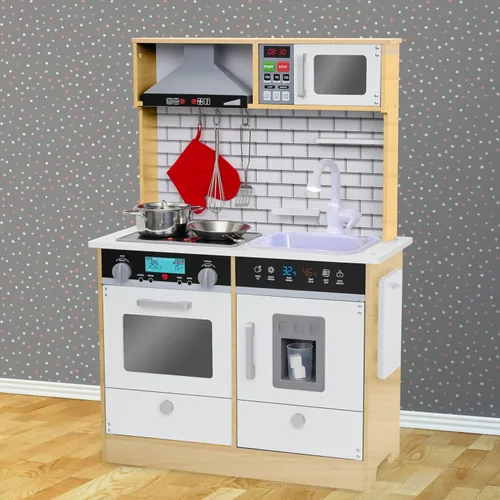 Miniatura 7 de Lil' Jumbl - Set de cocina natural de madera para niños, cocina de juguete, incluye campana extractora, microondas, estufa, horno que emite sonido