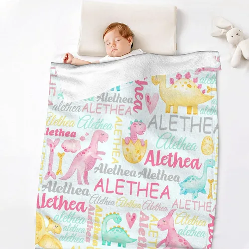 Miniatura 6 de Manta de bebé personalizada de Sandilya para niñas y niños, manta de bebé personalizada con dinosaurio, manta envolvente para niños pequeños, bebés