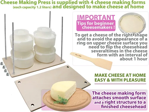 Miniatura 9 de PetriStor Prensa de queso de madera para hacer suministros - Guías de metal de 16 pulgadas, molde de 13 pulgadas con pistón seguidor, 1.3 cuartos