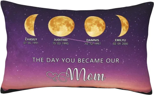 Miniatura 23 de Custom The Day You Became Our Mom Pillow Cover, Personalized Family Birth Moon Phase Pillowcases with Name Birthdate Gift for Mom Dad Father's Day