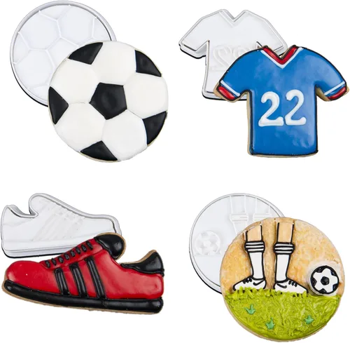 Miniatura 20 de Mostop Cortador de galletas deportivo con sellos, juego de 3 piezas de cortador de galletas de fútbol, fútbol, casco, juego de fútbol, herramientas