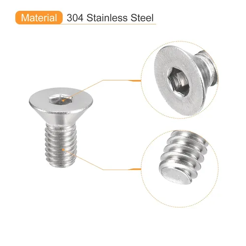 Miniatura 4 de uxcell tornillos de cabeza avellanada plana #10-32x3/8, 50 piezas de tornillos de cabeza plana de acero inoxidable 304 con llave hexagonal, rosca