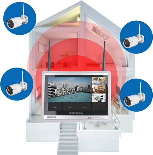 Miniatura 2 de [8 canales expandibles] Sistema de cámaras de seguridad para el hogar 2K 3MP con monitor de 12 pulgadas y kits de vigilancia combo NVR con disco Con