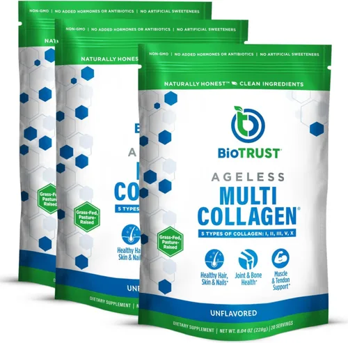 BioTrust Proteína de colágeno múltiple sin edad, un polvo de colágeno 5 en 1, 5 tipos de colágeno, péptidos de colágeno hidrolizados, carne de res