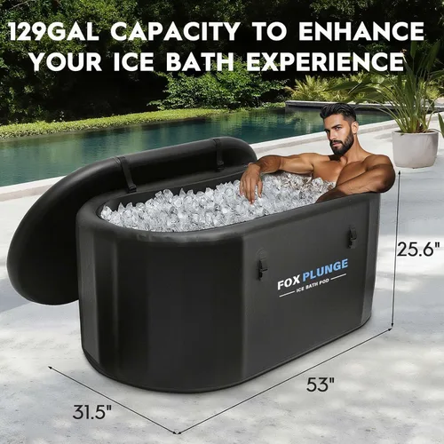 Miniatura 3 de Bañera fría grande XXL para atletas, bañera de hielo inflable con tapa, compatible con enfriadores, tina de hielo para recuperación de terapia