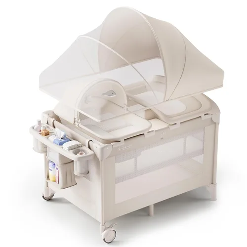 Miniatura 8 de Obee Odee Moisés para bebé 4 en 1 con corral, nido para dormir, cambiador, mosquitera y toldo, almacenamiento y juguetes para recién nacidos a niños