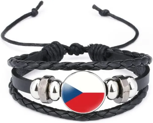 Miniatura 41 de vmcoatdu Mundial Muchas Banderas Nacionales Brazalete Retro de Aleación de Cuero para Pulsera de Cuerda Trenzada de Bandera Nacional