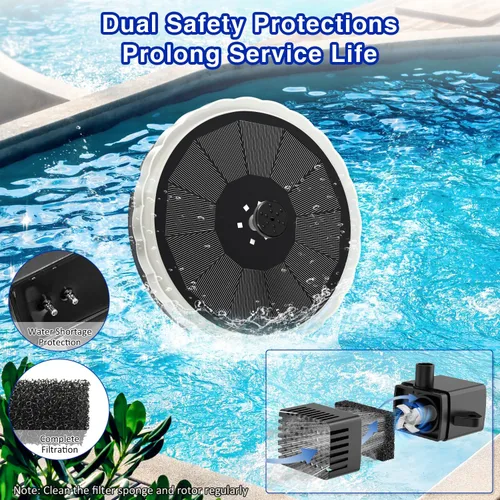 Miniatura 5 de SZMP Fuente solar, fuentes de baño para pájaros de 4 W con batería 4000, luces LED de color, bomba de fuente de agua al aire libre con 7 boquillas