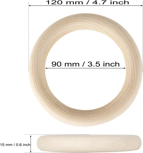 Miniatura 2 de 10 unidades de anillos de madera natural sin acabado de 120 mm para manualidades, anillos de madera macramé para colgantes de anillos y conectores