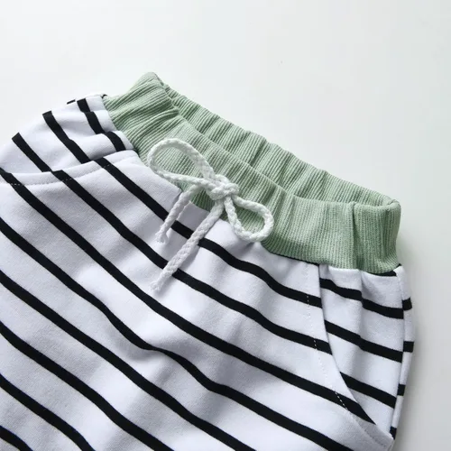 Miniatura 6 de Rebey Conjunto de sudadera con capucha de manga larga a rayas para bebés y niños pequeños