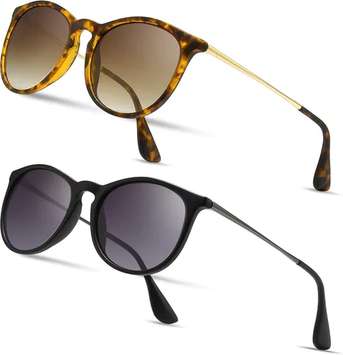 SUNGAIT 2 pares de lentes de sol polarizados redondos para mujeres y hombres, estilo vintage de moda, lentes de color UV400