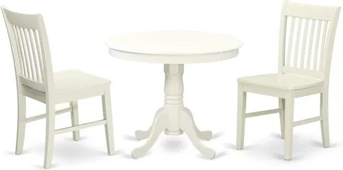 East West Furniture ANNO3-LWH-W - Juego de muebles de comedor de 3 piezas contiene una mesa de comedor redonda con pedestal y 2 sillas de asiento de