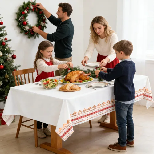 Miniatura 7 de Paquete de 2 manteles de plástico blanco, 108 x 54 pulgadas, manteles rectangulares desechables bohemios para bodas, pícnics y fiestas