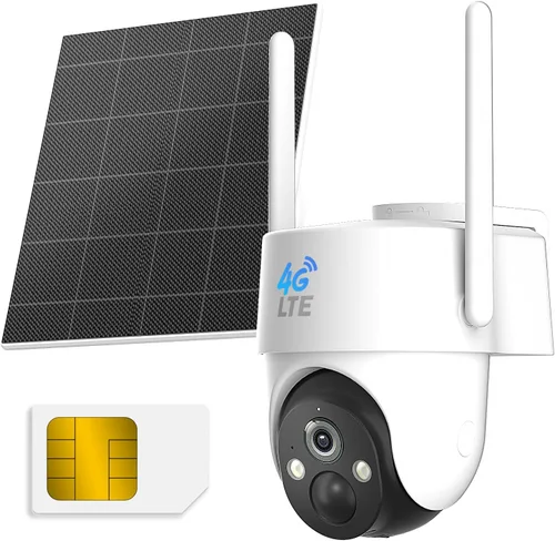 Rraycom Cámara de seguridad celular 4G LTE inalámbrica para exteriores, sin WiFi, con energía solar, vista en vivo de 360°, visión nocturna a color