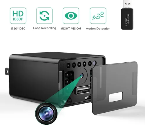 Miniatura 2 de Minicámara 1080P, Cámara de Seguridad Pequeña para Niñera con Visión Nocturna y Detección de Movimiento para Interior y Hogar, Sin WiFi (32G)