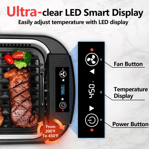 Miniatura 4 de CUSIMAX - Parrilla eléctrica para interiores sin humo, parrilla de barbacoa coreana de 1500 W, parrilla eléctrica con pantalla LED inteligente