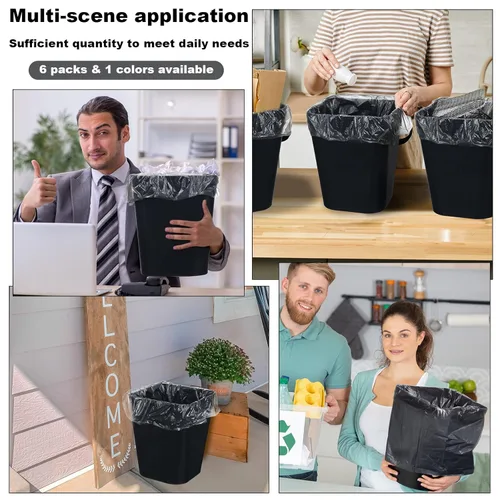 Miniatura 5 de Eccliy Paquete de 6 botes de basura de plástico de 1.6 galones pequeños para baño, con 3 rollos de bolsas para dormitorio, hogar, oficina, sala