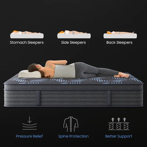Miniatura 4 de Colchón Individual de 10 Pulgadas, Colchón de Sueño Profundo de 10 Pulgadas con Soporte Extra Lumbar y de Hombro, Libre de Fibra de Vidrio, Sin
