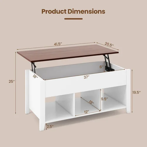 Miniatura 3 de GOFLAME Mesa auxiliar elevable, mesa central con mesa elevadora, compartimento oculto, 3 estantes abiertos, patas medias, almohadillas