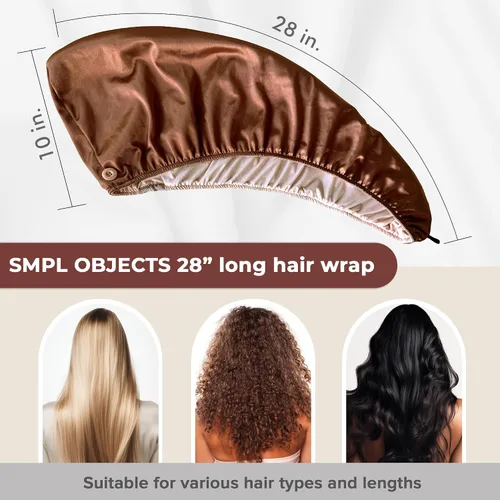 Miniatura 3 de Toalla de satén para el cabello, toalla turbante de doble capa para mujer, toalla de secado de cabello satinado para cabello rizado (bronce)