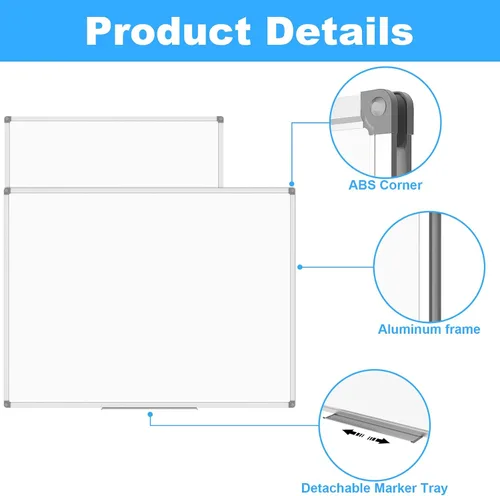 Miniatura 4 de Lockways Pizarra de borrado en seco de 60 x 40 pulgadas, pizarra blanca magnética grande, paquete de 2, pizarra blanca con marco de aluminio