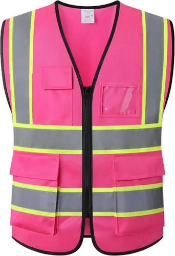 Miniatura 12 de Chaleco de seguridad de malla reflectante para hombres y mujeres con 5 bolsillos y cremallera frontal, chaleco de malla de alta visibilidad Hi Vis