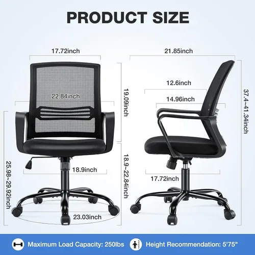 Miniatura 3 de Silla de oficina ergonómica, silla de oficina con respaldo medio, silla de escritorio de oficina con ruedas, silla de computadora con soporte