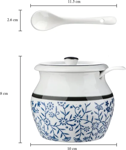 Miniatura 2 de Bodega de sal de cerámica con tapa y cuchara, cuencos de sal y pimienta, juego de 2 tarros de condimentos de porcelana, contenedor de especias, caja