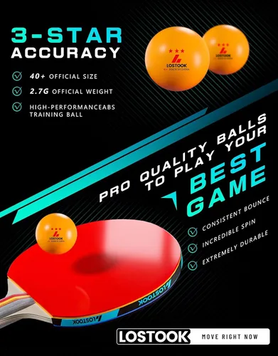Miniatura 3 de Juego de 2/4 palas de ping pong profesionales de color negro con raquetas de tenis de mesa y 3 bolas de estrella, red de mesa de ping pong portátil