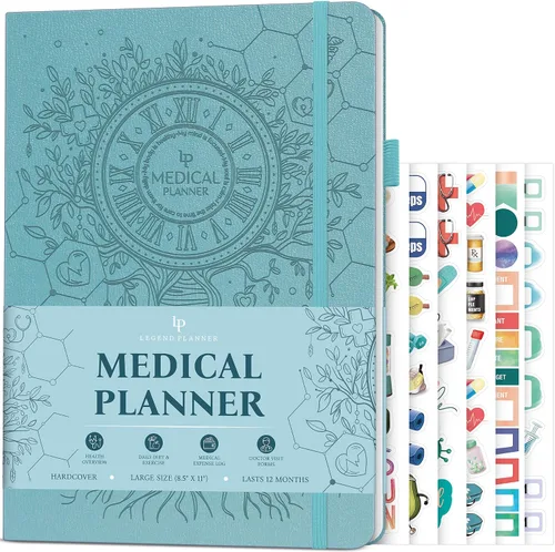 Legend Medical Planner - Planificador Médico de 12 Meses, Diario Rastreador de Salud para Seguir Comidas, Síntomas, Presión Arterial, Resultados de